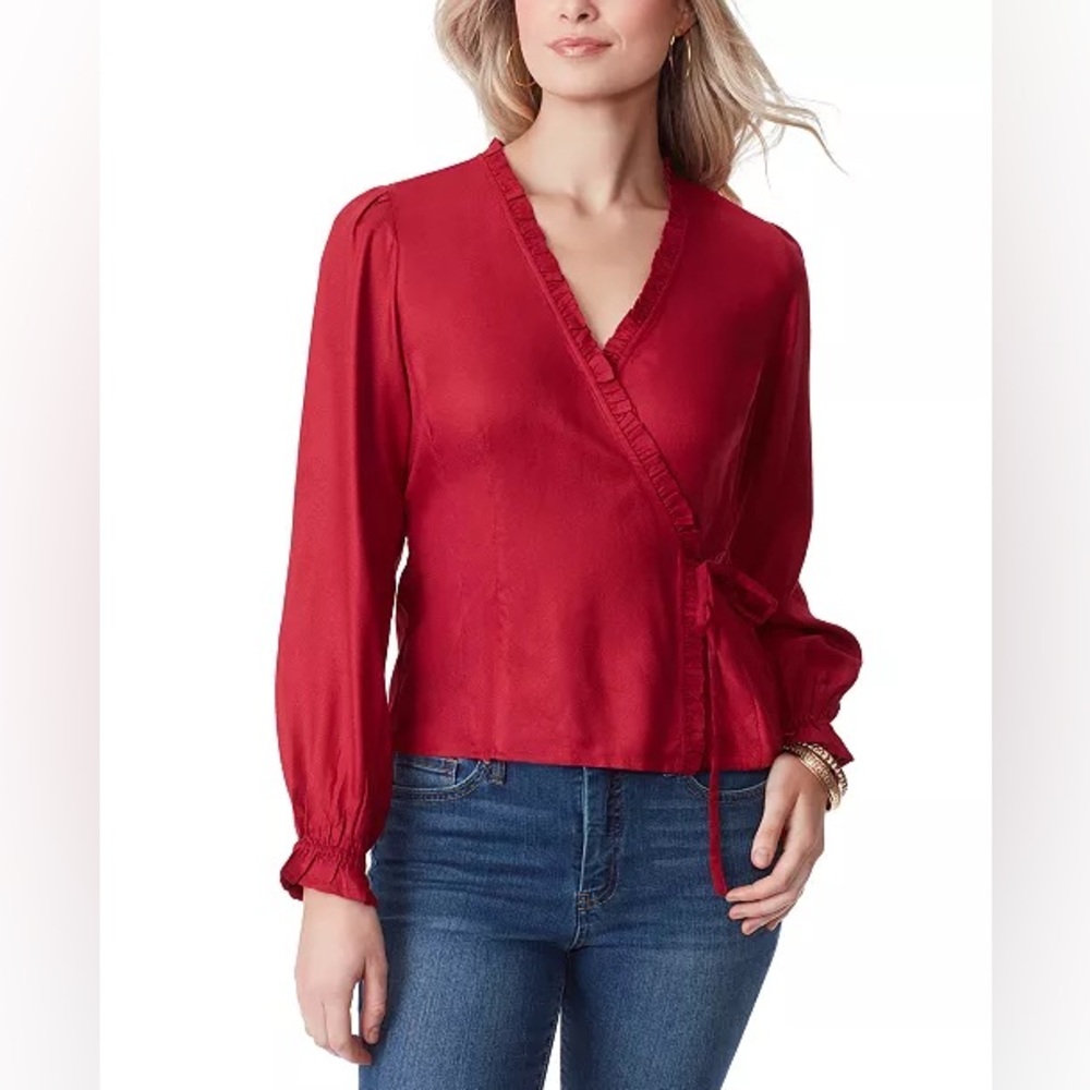 NWT Jessica Simpson Red Women's Solid Tanya Ruffled Wrap Top Blouse Size XL